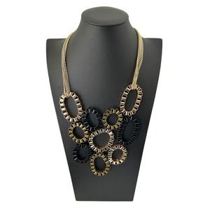 Mixed Metals Chunky Bib Chain Necklace Large Rounds Statement Gold Bronze Black